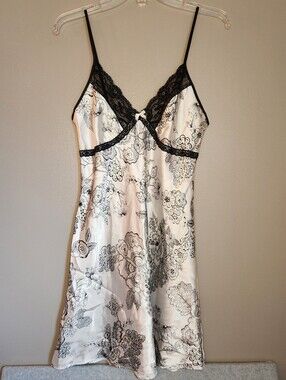 Apt. 9 Intimates Black & White Floral Lace Trim Slip Dress Size Medium